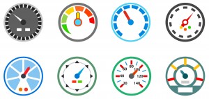 Speedometer icons set, simple style